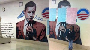 Philadelphia actually did cover a portion of the wall-sized Obama mural - though much still viewable