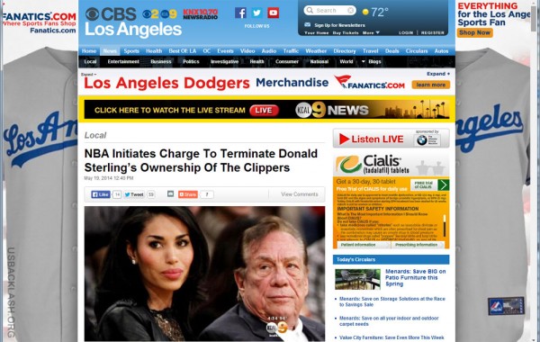 Magic Johnson's Dodgers team is advertising on stories regarding Donald Sterling and the clippers
