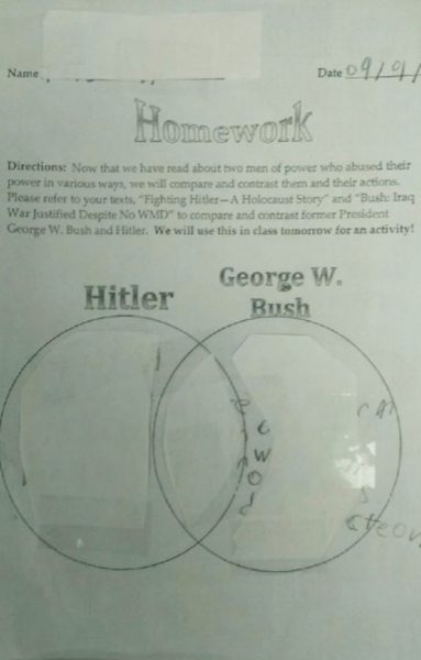McKinley Tech Middle School 6th Grade Homework Comparing George Bush to Hitler