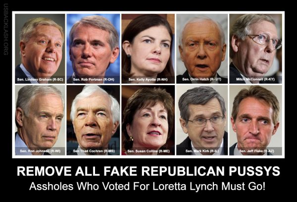 10 Fake Republican Pussies Vote With Democrats to Confirm Obama's New Corrupt AG Loretta Lynch