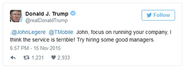 Donald Trump Responds to Libtard Piece of Shit Loser CEO of T-Mobile John Legere