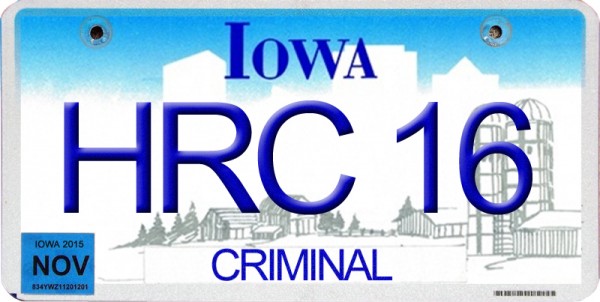 Corrupt Iowa Democratic Party Chair Andrea McGuire Refusing To Review Caucus Results Has 'HRC 16' License Plates