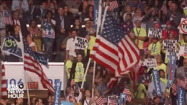 Democrats Hide Hillary Heckling Bernie Sanders Supporters At Coronation With Flags On Long Poles