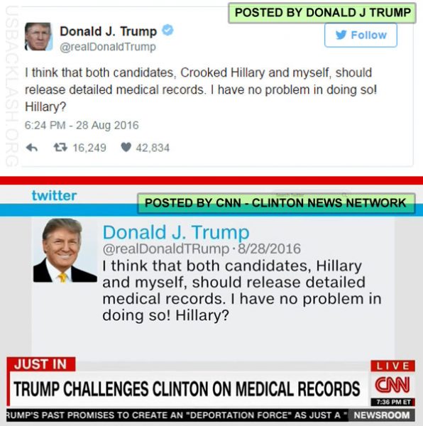 Corrupt Clinton News Network (CNN) Scrubs"Crooked Hillary" Out Of Trump Tweet