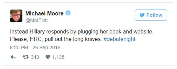 michael-moore-dislikes-hillary-clinton-plugging-book-website-during-first-presidential-debate-says-trump-won